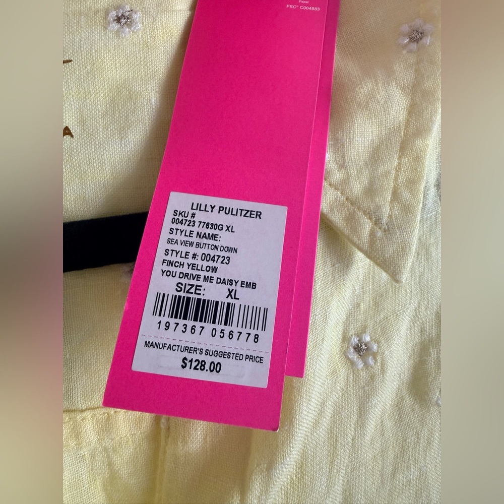 NWT Lilly Pulitzer Sea View Linen Button Down Top Finch Yellow Size XL - Picture 4 of 4